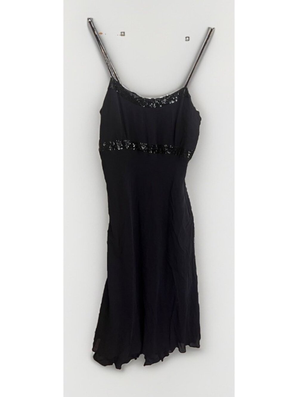 Vintage 90s Y2K Black Silk Sequin Slip Dress 14 Cowl Dark Fairy Whimsy Goth. Jj